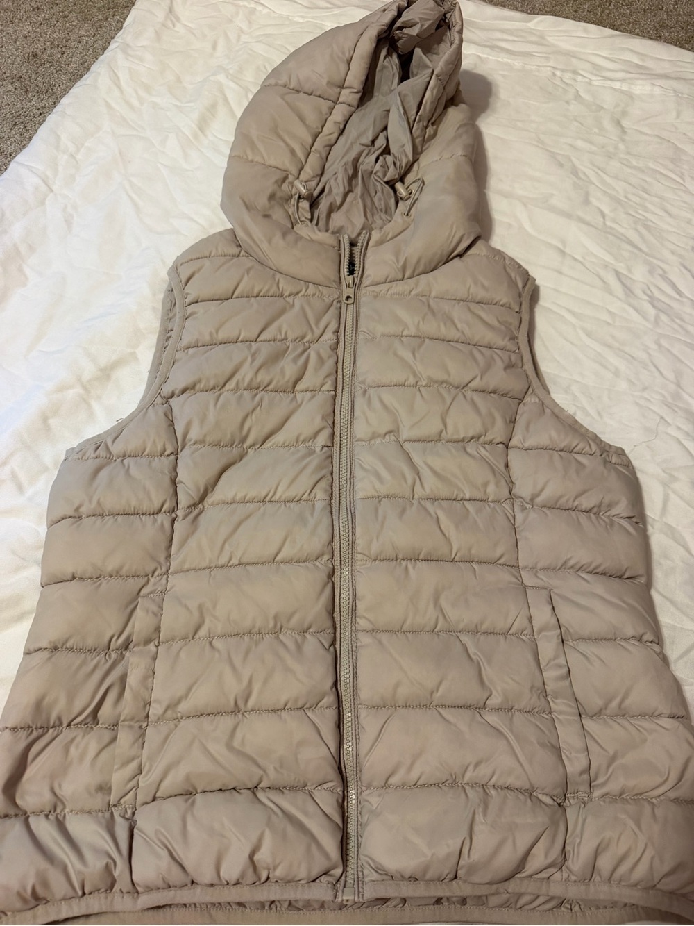 Only Women's Hooded Quilted Puffer Vest in Taupe